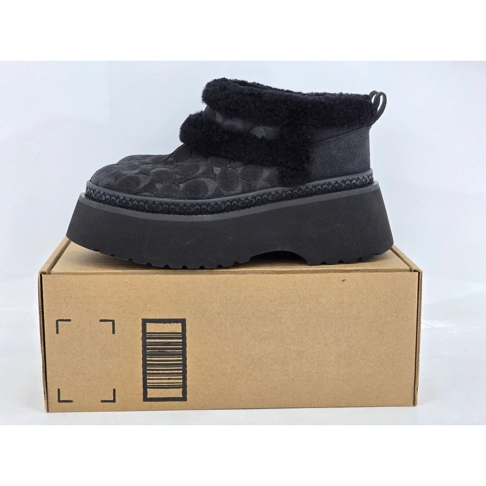 Coach Kellie Platform Bootie Womens Size 8 Black Signature Shearling - Excellent